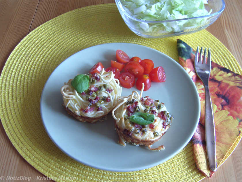 Spaghetti Muffins mit Schinken