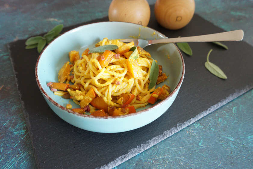 Pasta mit Kürbis alla Carbonara