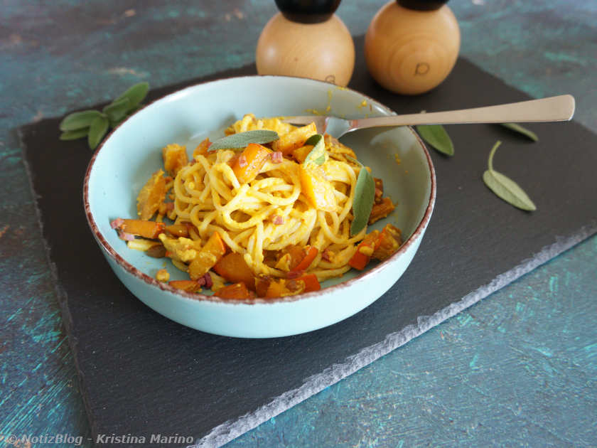 Pasta mit Kürbis alla Carbonara